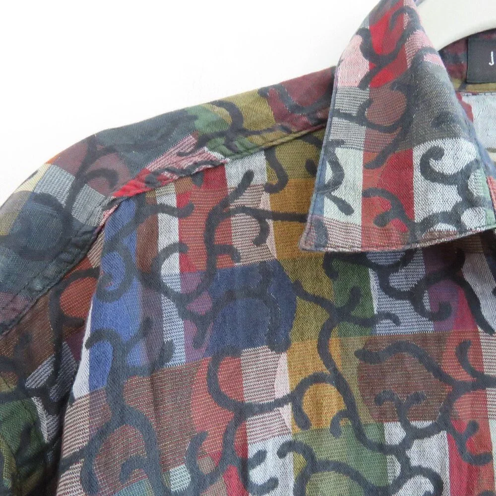 VINTAGE JHANE BARNES Abstract Checked Multicolor Button Down Shirt Men's Size M - Picture 6 of 14